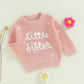 Amnnchya Toddler Infant Baby Girl Knit Sweater Big Sister Little Sister Matching Outfits Long Sleeve Pullover Sweatshirt (Pink F