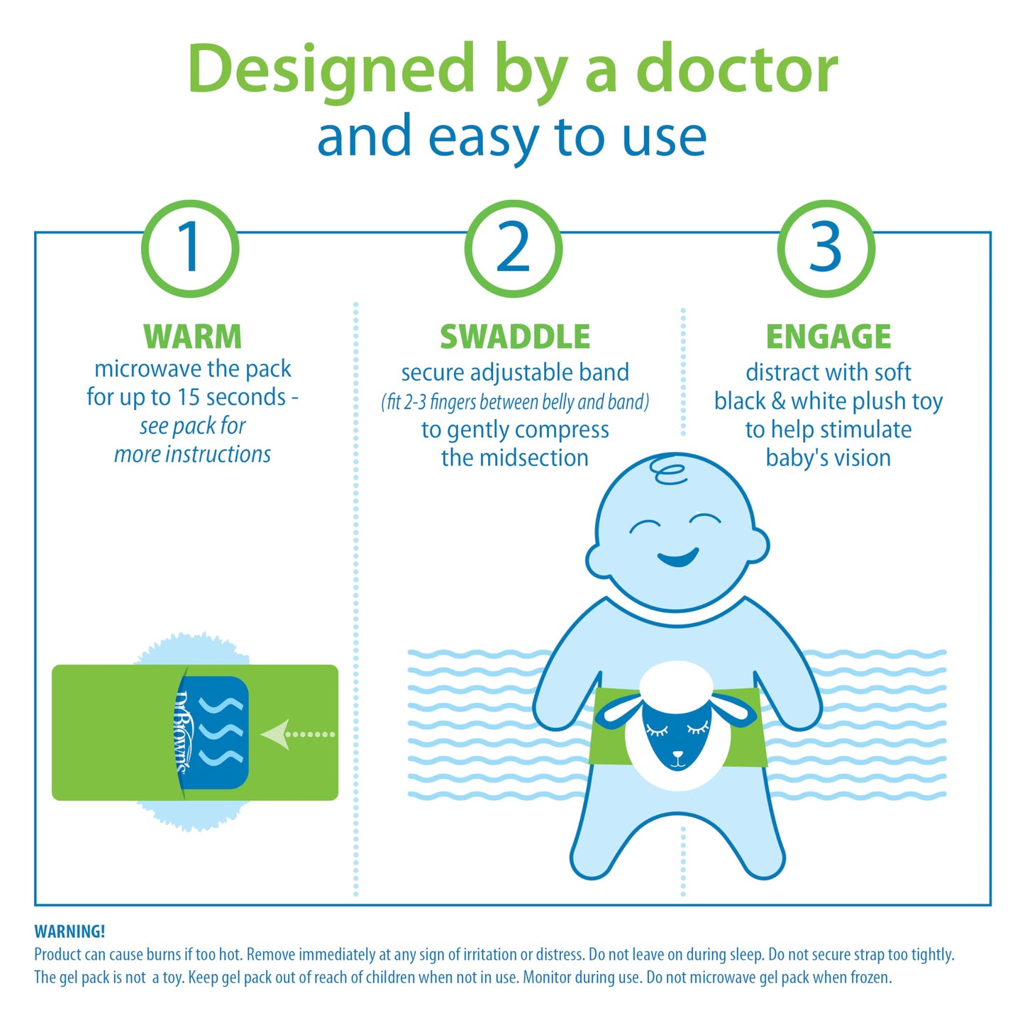 Dr. Brown'S Infant Gripebelt Heated Belly Band, Soothe Baby'S Tummy With Gentle Warmth And Compression, Lamb, 0M+
