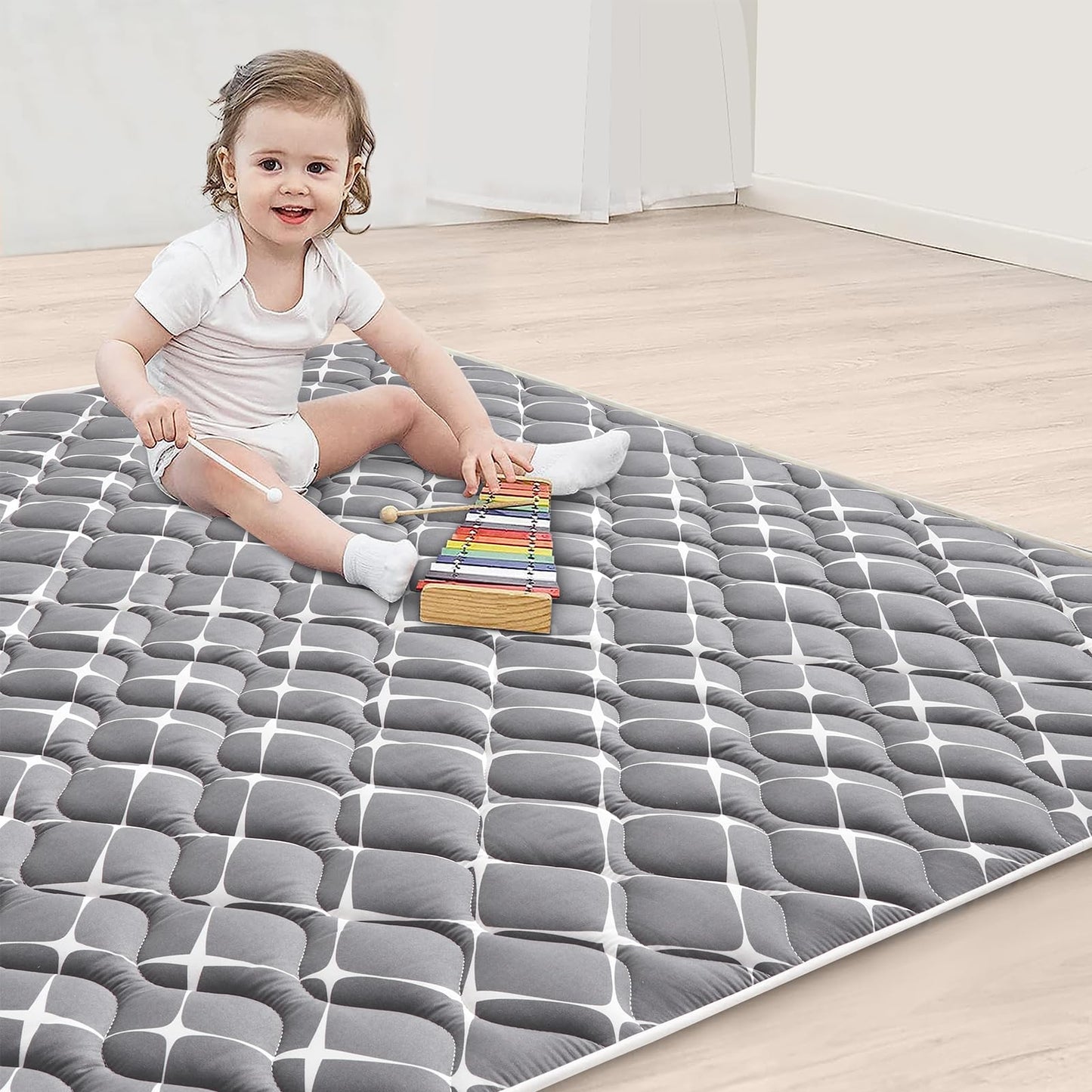 Vibe Bear Baby Foam Play Mat, 50X50 Inches Baby Crawling Mat, Thicken One-Piece Baby Playmat, Non Slip Washable Baby Play Mat Fo