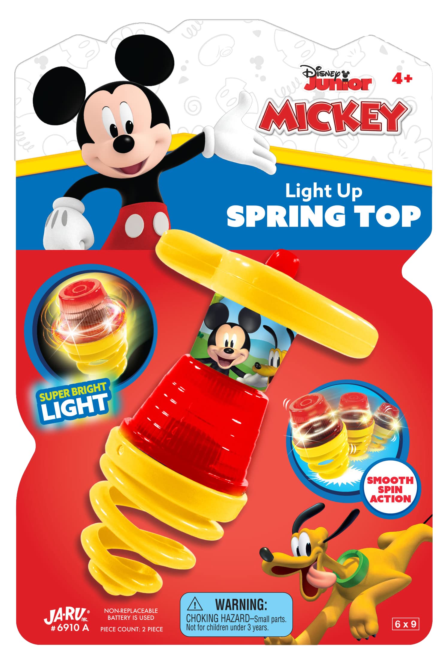 Ja-Ru Disney Mickey Mouse Light Up Spring Spinning Tops (6 Gyroscope Toy) Ufo W/Flashing Led Light Spinners. Birthday Gifts, Sto