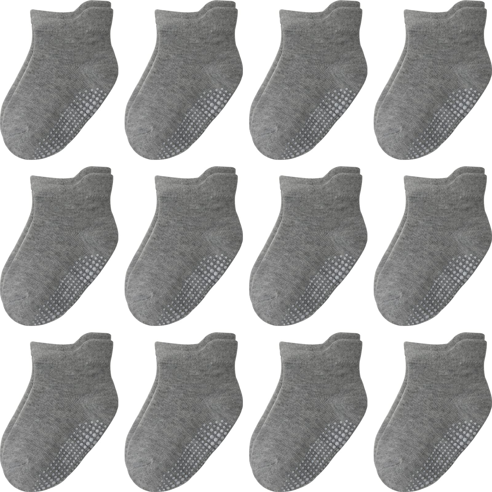 Aroveea Non Slip Grip Ankle Baby Socks 3-5 Years Old Grey For Toddler Boys And Girls Kids Socks 12 Pack, Cute Cotton Baby Socks