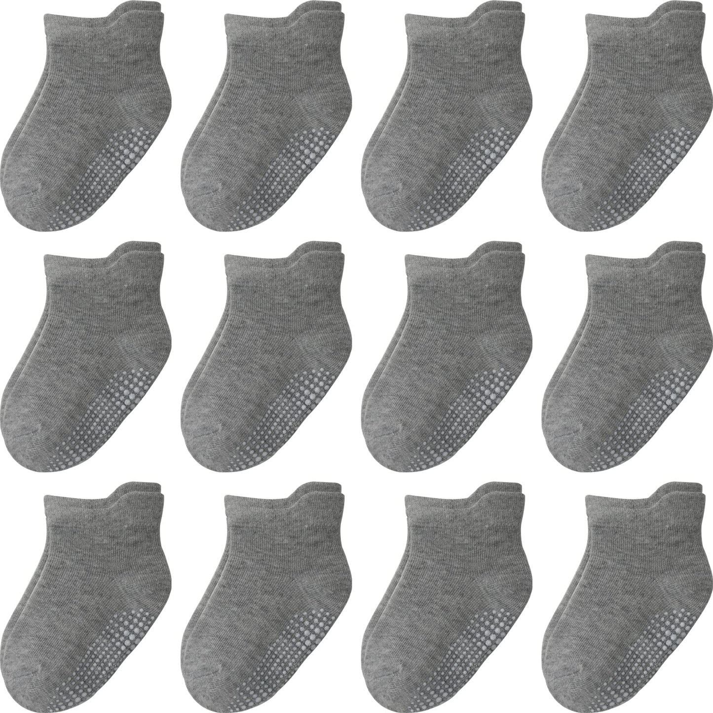 Aroveea Non Slip Grip Ankle Baby Socks 1-3 Years Old Grey For Toddler Boys And Girls Kids Socks 12 Pack,Infant Cute Cotton Baby