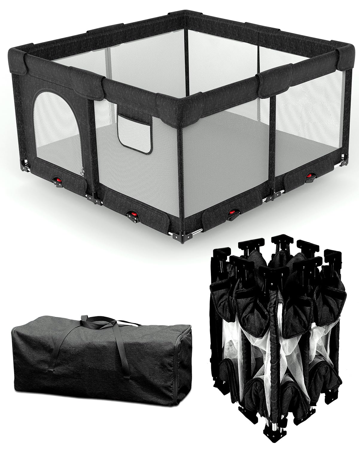 Dearlomum Foldable Baby Playpen with Non Removable Mat, Extra Large Collapsible Play Yard for Babies & Toddlers, Portable Travel