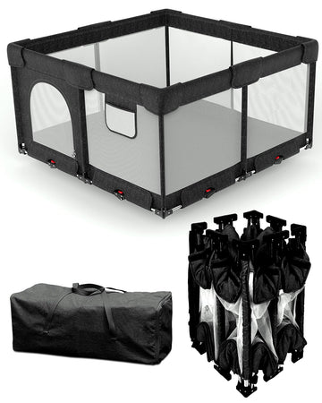 Dearlomum Foldable Baby Playpen with Non Removable Mat, Extra Large Collapsible Play Yard for Babies & Toddlers, Portable Travel