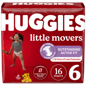 Huggies Size 6 Diapers, Little Movers Baby Diapers, Size 6 (35+ Lbs), 16 Count