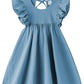 Jnklwpjs Toddler Baby Girl Cotton Linen Ruffle Halter Sleeveless Kids Casual Beach Party Dresses Blue 110Cm