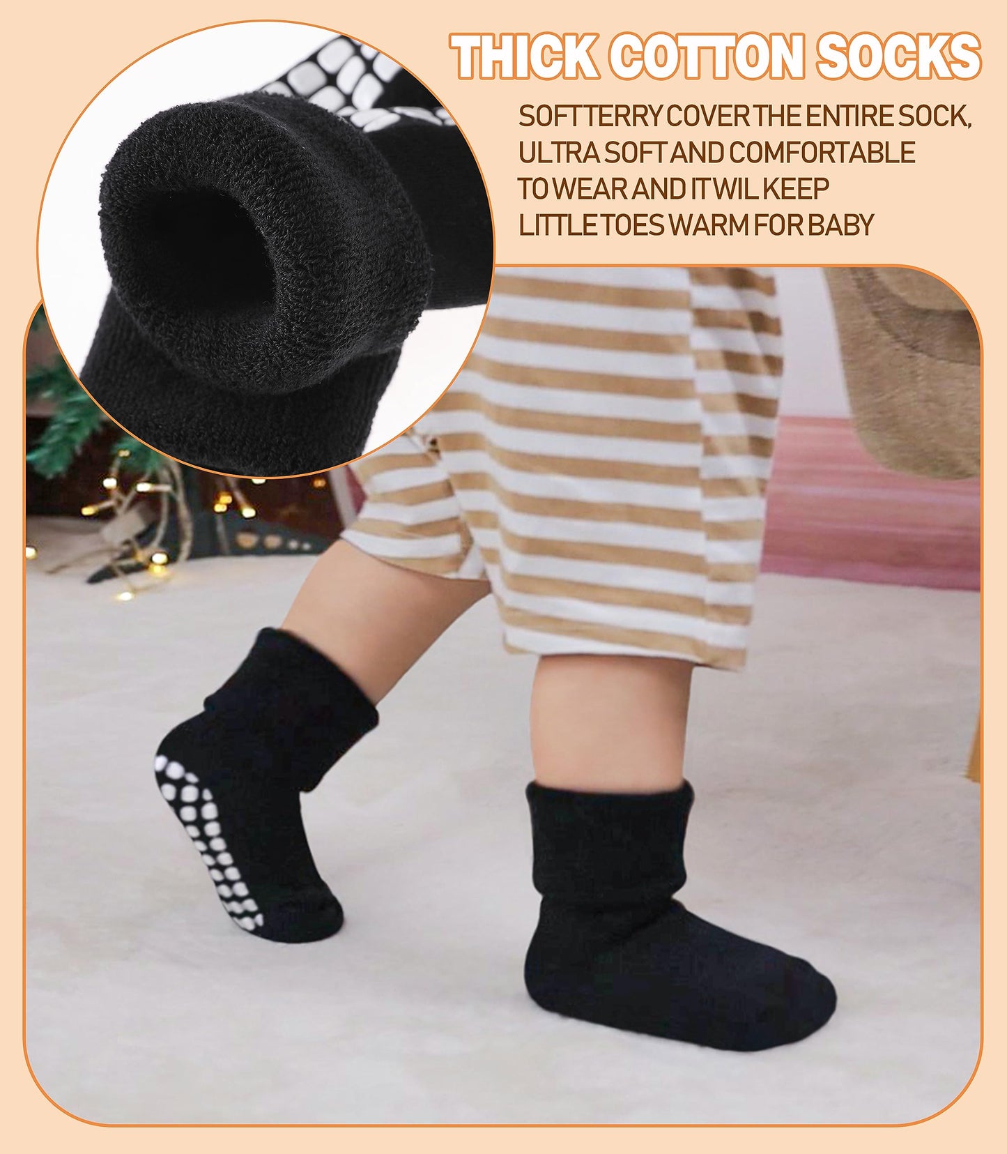 Lanleo Baby Girls Boys Non Slip Socks With Grips Toddler Kids Unisex Warm Thick Cotton Ankle Crew Socks With Grippers 6 Pairs Bl