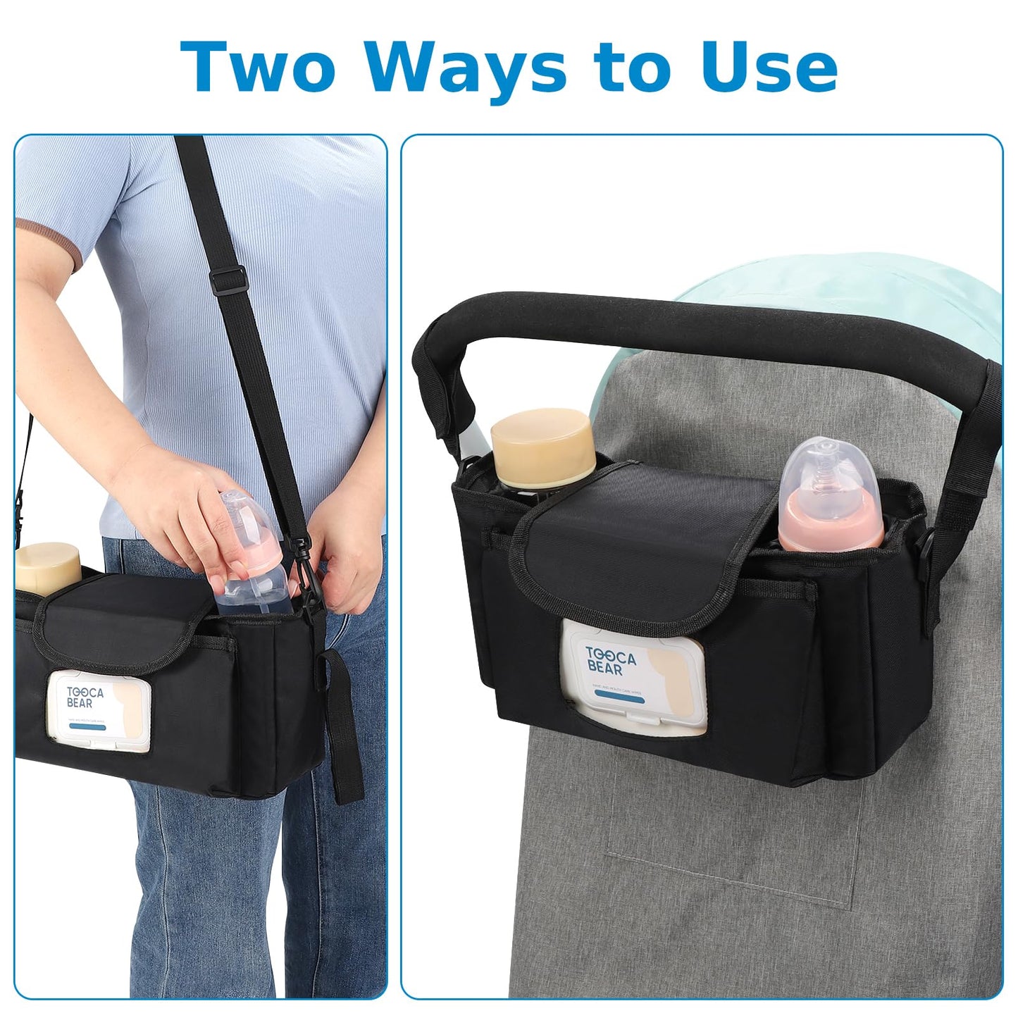 Accmor Universal Stroller Organizer With Insulated Cup Holder And Shoulder Strap, Stroller Caddy Bag Stroller Cup Holder Attachm