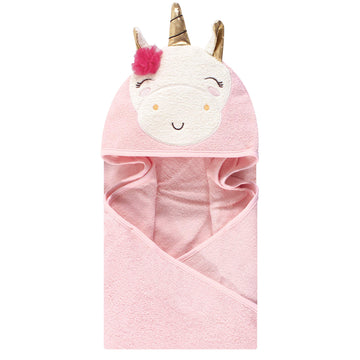 Luvable Friends Unisex Baby Cotton Animal Face Hooded Towel, Unicorn Flower, One Size