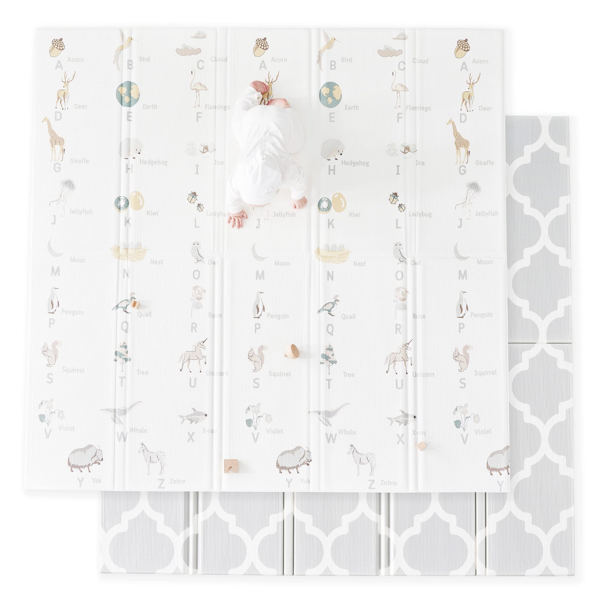 Cuddle & Learn Play Mat By Fortella, Foldable & Reversible, Montessori Educational Crawling Mat, Waterproof, Includes Case - Gra