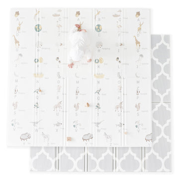 Cuddle & Learn Play Mat By Fortella, Foldable & Reversible, Montessori Educational Crawling Mat, Waterproof, Includes Case - Gra