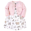 Hudson Baby Girls' Cotton Dress And Cardigan Set, Winter Forest, 9-12 Months