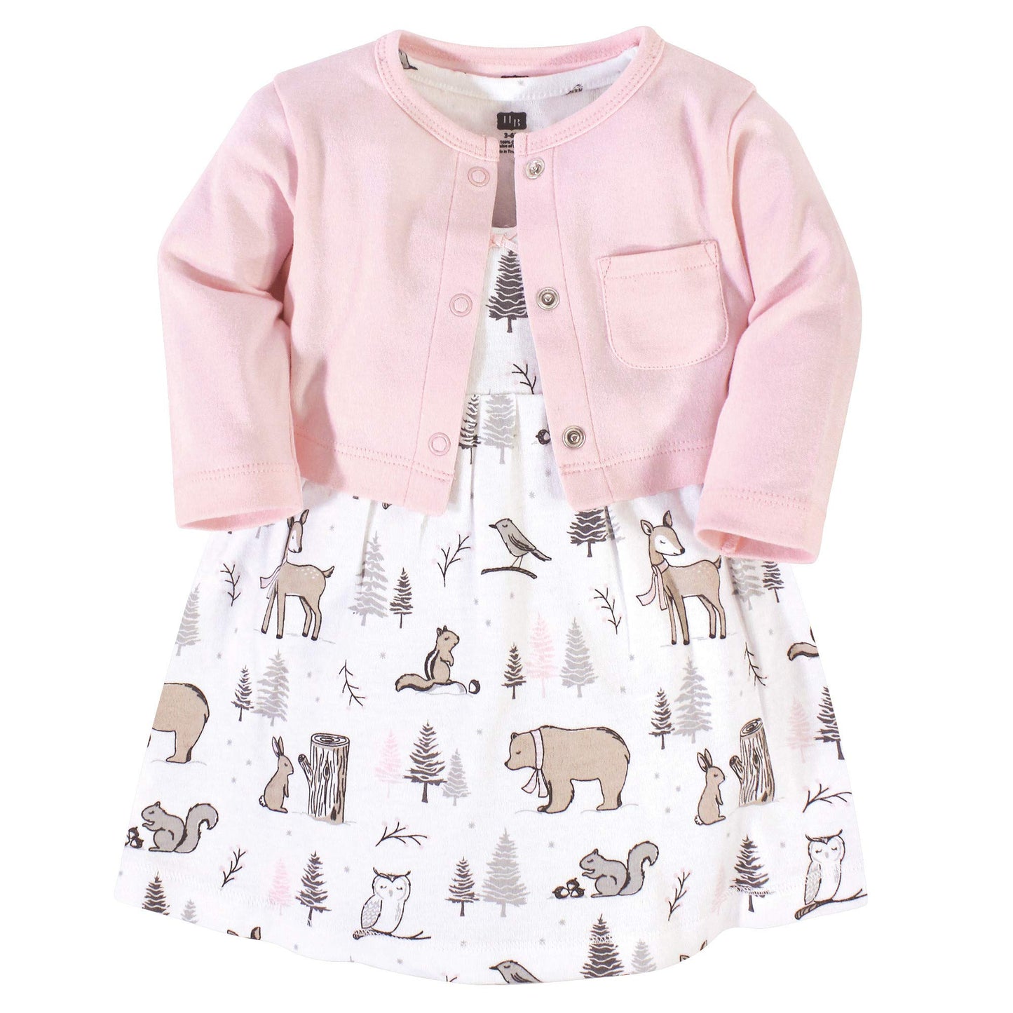 Hudson Baby Girls' Cotton Dress And Cardigan Set, Winter Forest, 9-12 Months