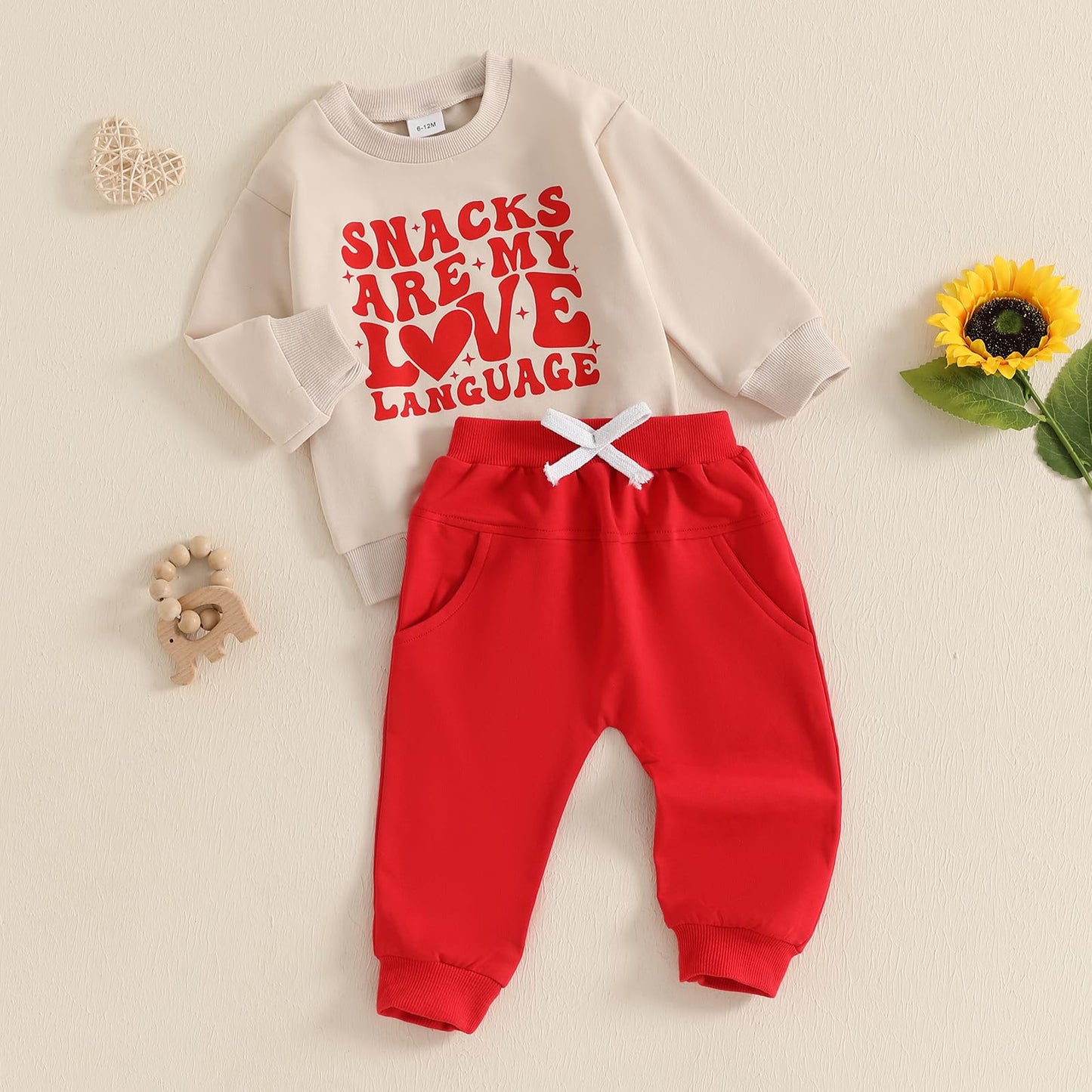 Nokpsedcb Baby Boy Girl Cute Letter Embroidery Long Sleeve Sweatshirt And Elastic Long Pants Toddler Valentine Outfits (Apricot