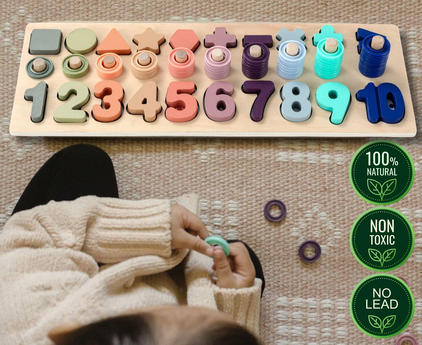 BEKILOLE Wooden Number Puzzle for Toddler Activities - Montessori Toys for Toddlers Shape Sorting Counting Game for Age 3 4 5 Ye