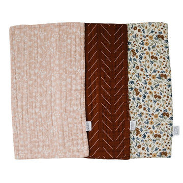 Mebie Baby Burp Cloths, Floral Print 3-Pack, Muslin Burp Cloth Set For Spit Up, Drool, And More, Boho Burp Cloths For Baby Boy A