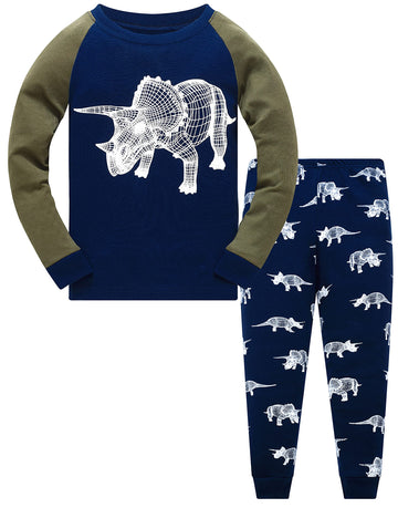 Popshion Boys Pajamas Glow In The Dark Dinosaur Pj Long Sleeve Triceratops Kids Jammies Clothes Set Toddler Winter Dino Pjs 8T