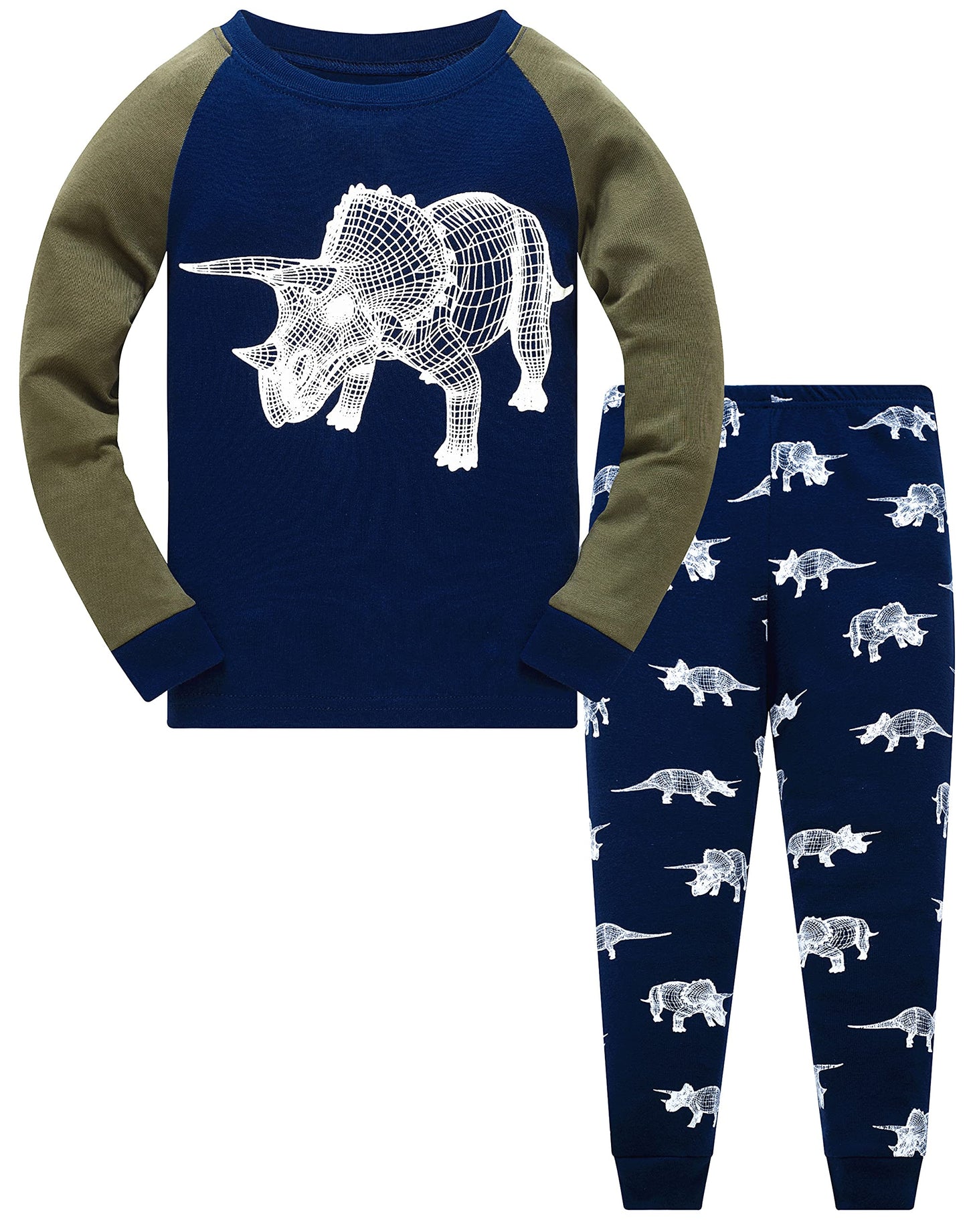 Popshion Boys Pajamas Glow In The Dark Dinosaur Pj Long Sleeve Triceratops Kids Jammies Clothes Set Toddler Winter Dino Pjs 6T