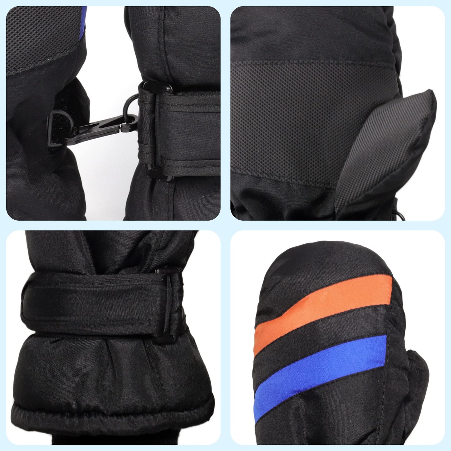 F Flammi Toddler Kids Snow Mittens With String Waterproof Ski Mittens Thinsulate Winter Gloves For Baby Girls Boys(Black, 4-6 Ye