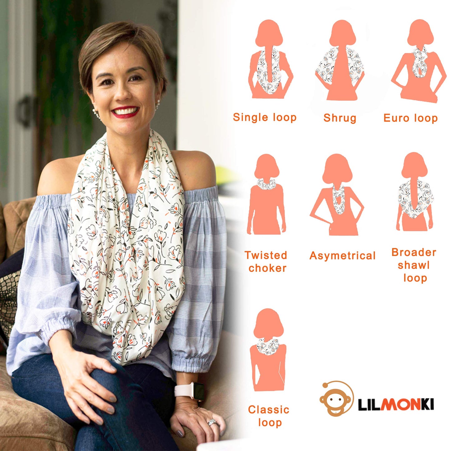 Lilmonki Nursing Scarf Multi-Use - Breathable Car Seat, Stroller, And Cart Cover For Babies - Colorful Tulip Print - Bandana Bib