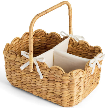 Baby Diaper Caddy Organizer, Large Portable Handmade Nursery Basket w/Removable Divider & Handles, Handwoven Changing Table Stor