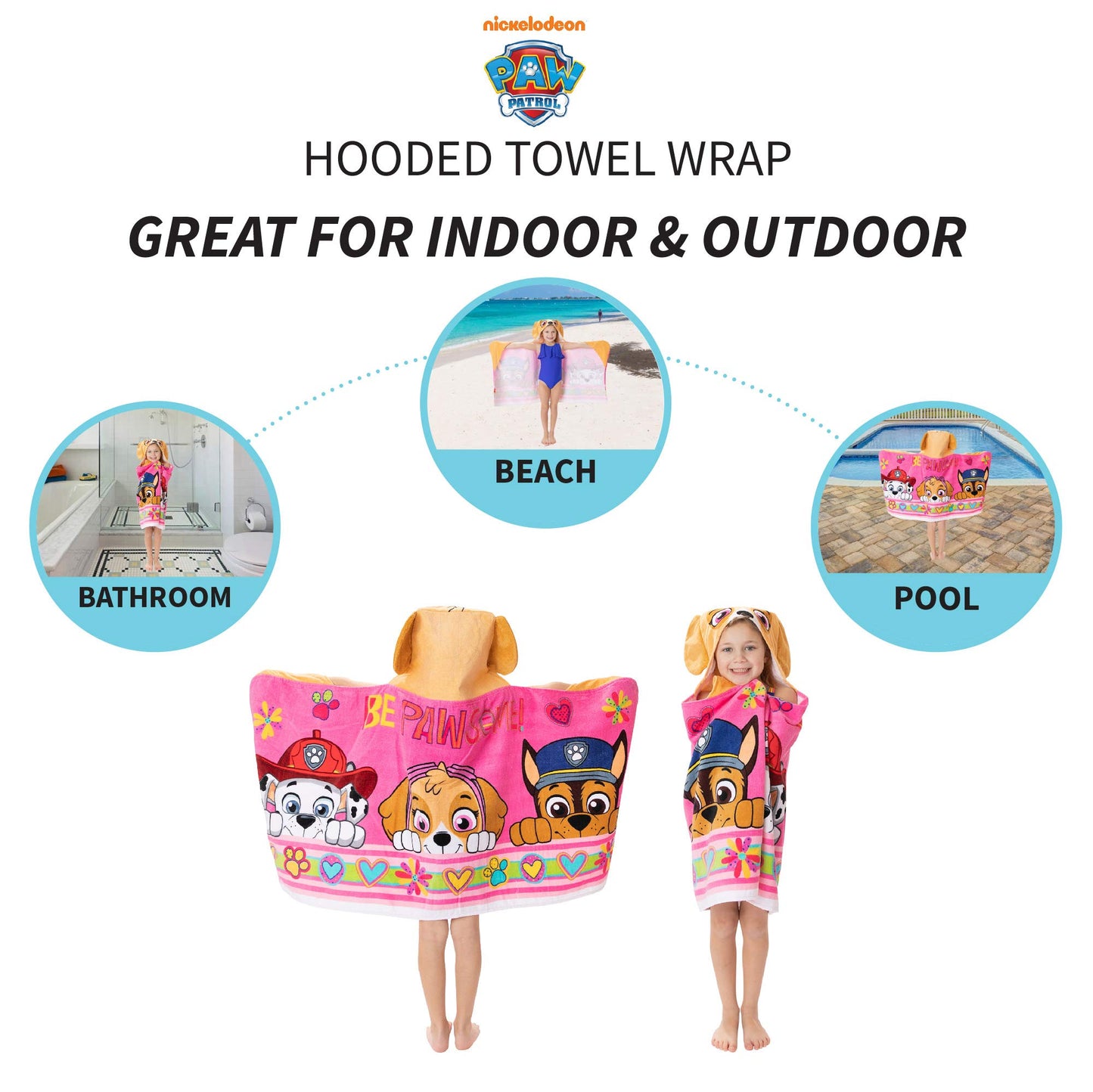 Franco Paw Patrol Pink Bath/Pool/Beach Soft Cotton Terry Hooded Towel Wrap, 24' X 50', Kids