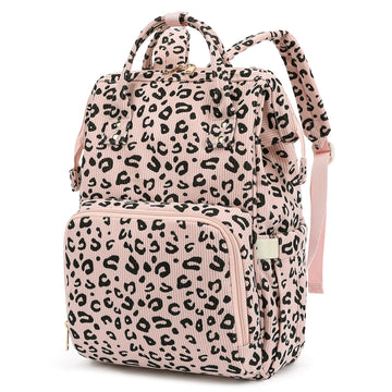 Yusudan Corduroy Diaper Bag Backpack for Baby Girls Boys, Women Large Nappy Bags for Mom (Pink Corduroy Leopard)