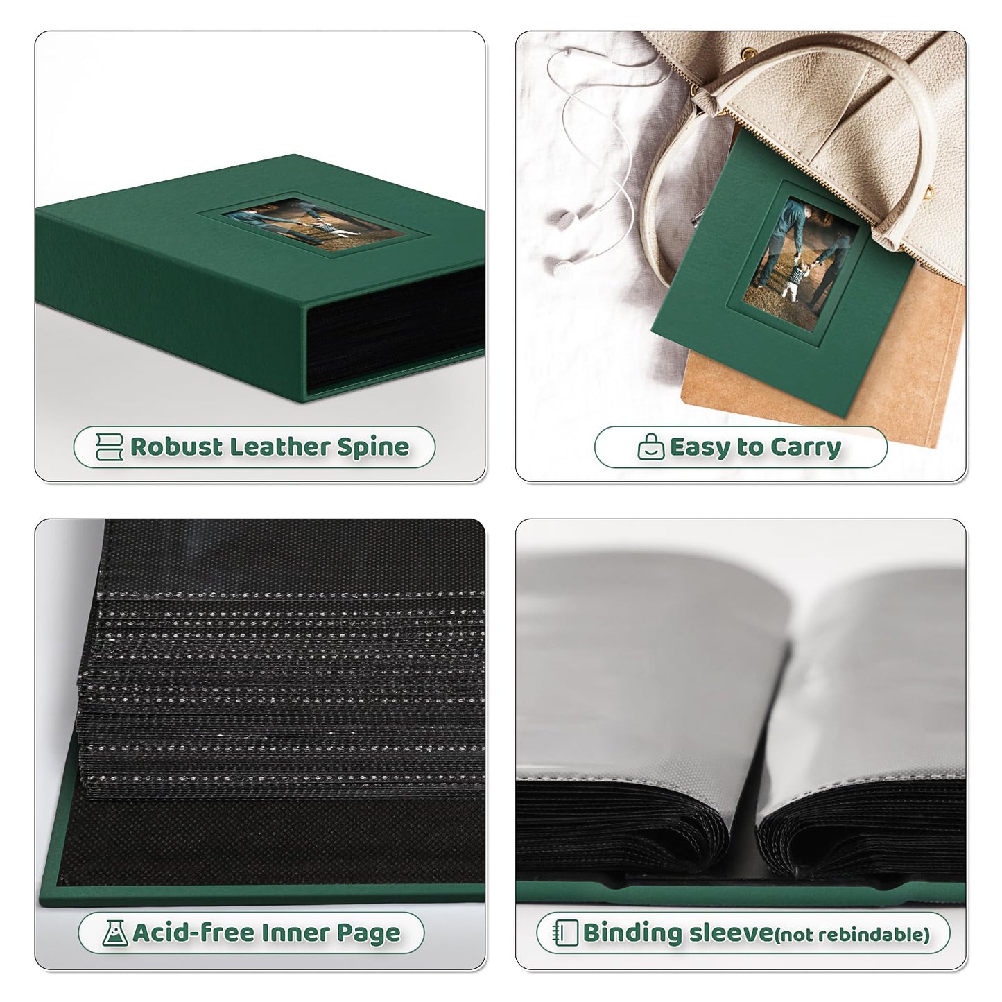 Popotop Photo Album 4X6 100 Pockets With Leather Hardcover Cover, Small Photo Album Holder Book With 50Pcs Pages For Family Trav