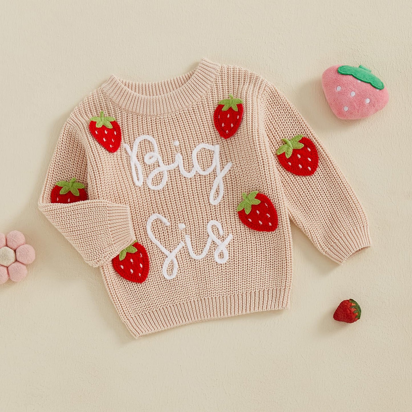 Amnnchya Toddler Infant Baby Girl Knit Sweater Big Sister Little Sister Matching Outfits Long Sleeve Pullover Sweatshirt (Beige