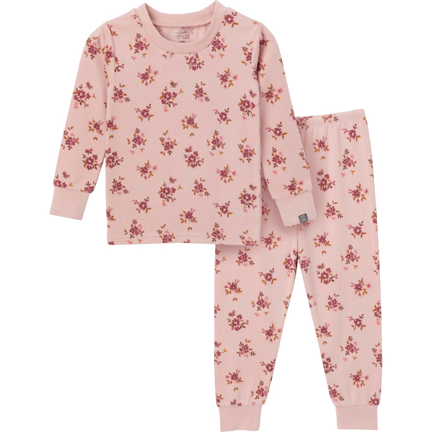 Modern Moments By Gerber Baby Hacci Snug Fit 2-Piece Pajama Set, Light Rose Dahlia Toss, 12 Months