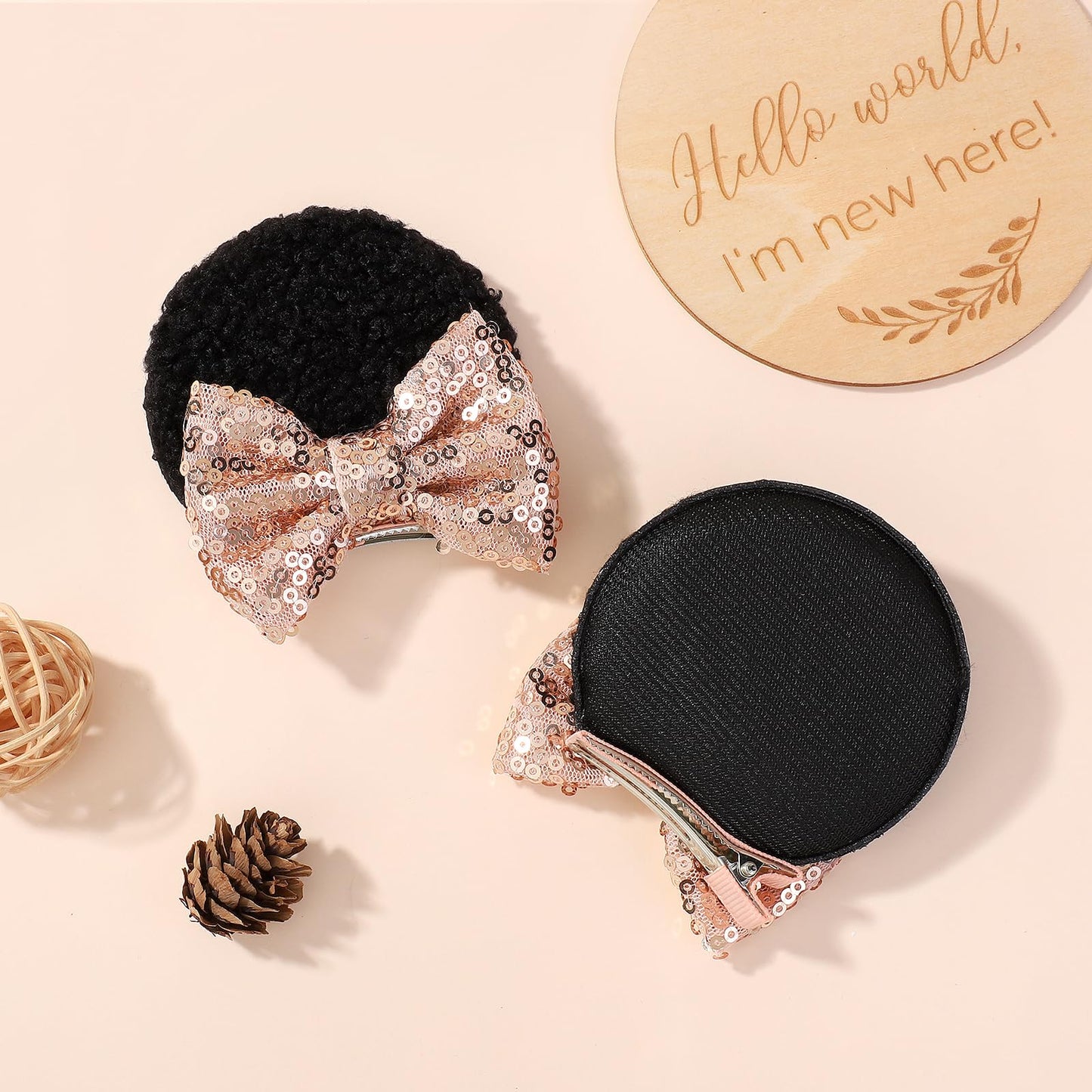 6Pcs Baby Girl Clips Mouse Ears Clips Bows With Sequin Polka Dot Bow Baby Hair Clips Bows For Girls