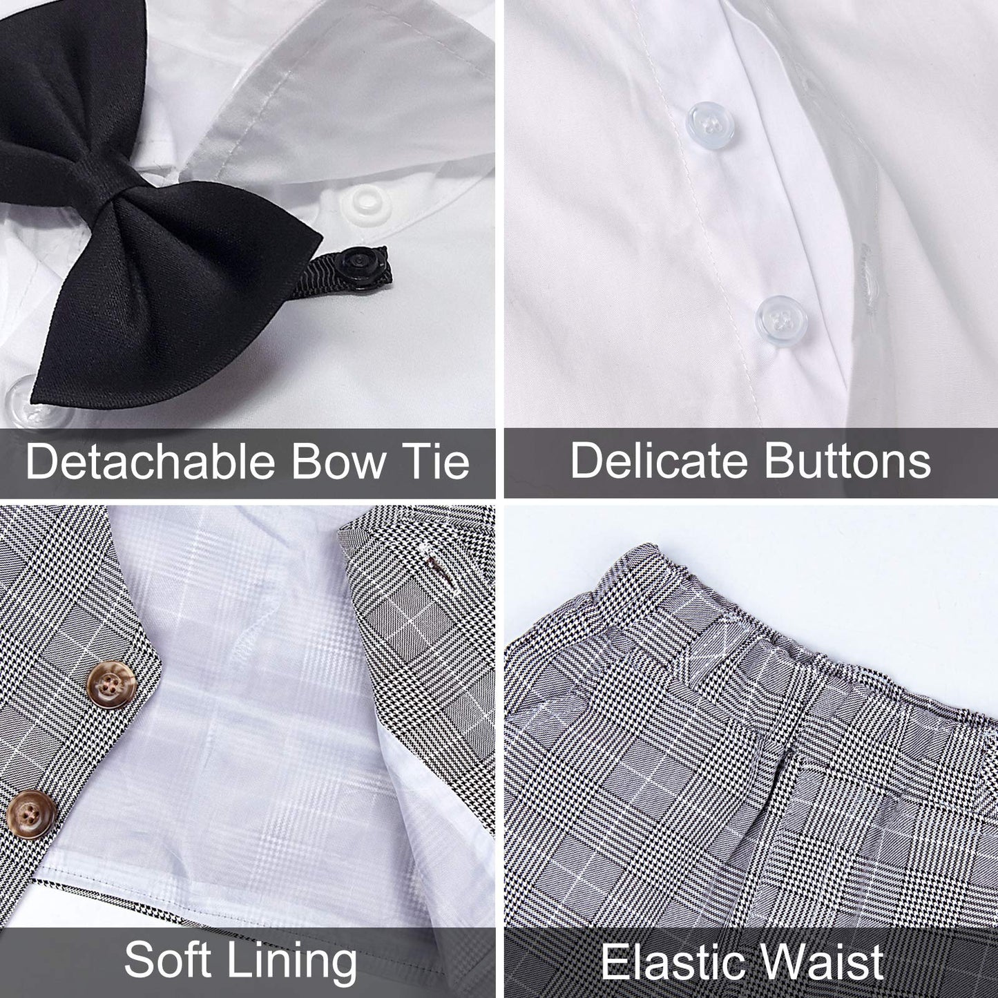 A&J Design Baby Suits For Boys Gentleman Wedding Formal Ring Bearer Plaid Outfit Dress Clothes Tuxedo Set Light Gray 18-24 Month