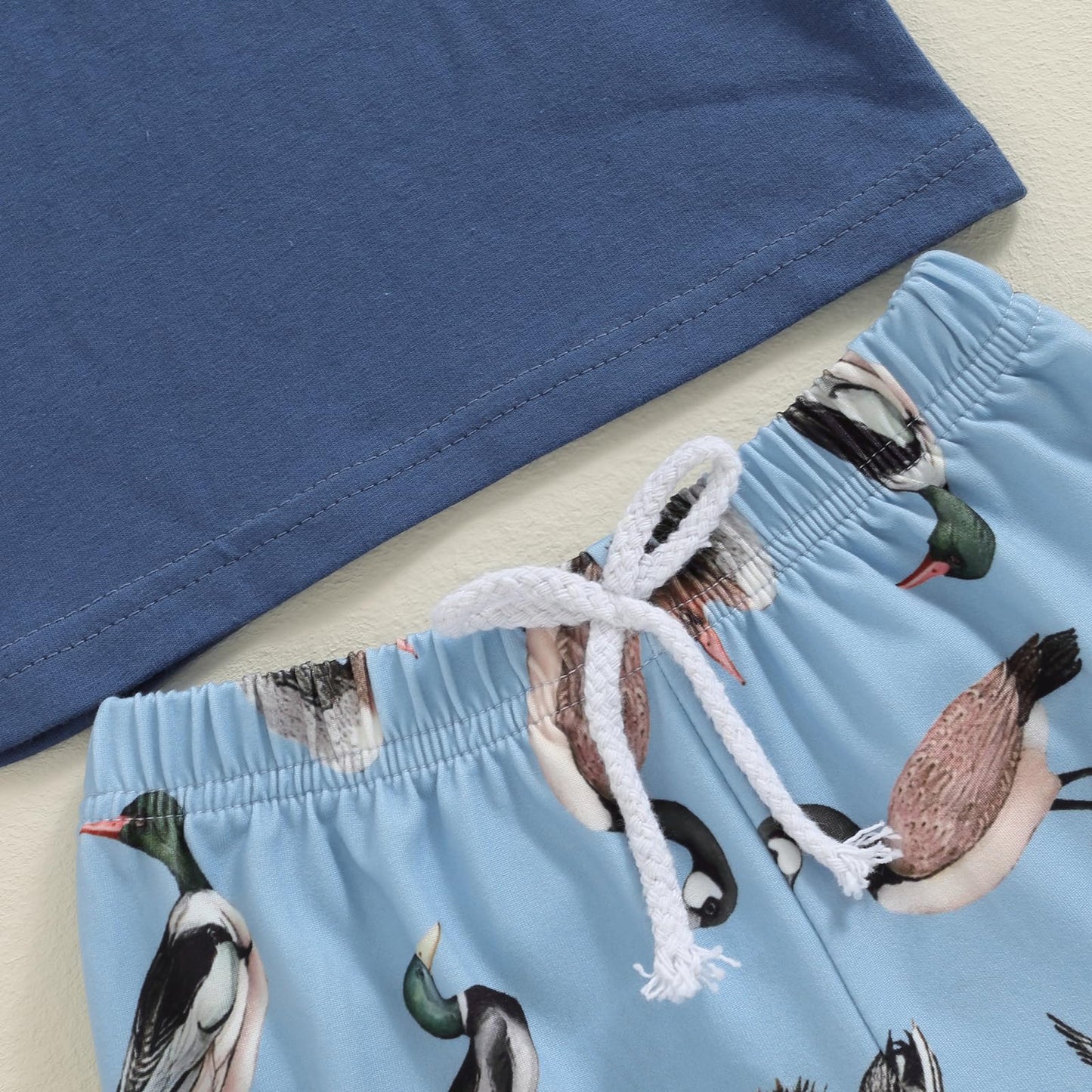 PUHHAPIEY Toddler Baby Boy Summer Clothes Retro Embroidery Duck Hunting Shirts T-Shirt + Elastic Camouflage Shorts Set (Navy Blu