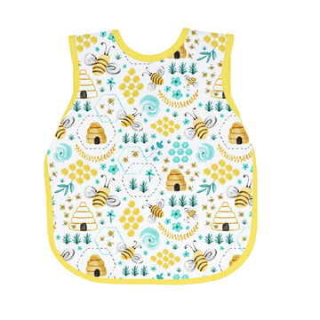 Bapronbaby Busy Bees Bapron - No Neck Tie Safer Bib For Baby & Toddler - Soft Waterproof Stain Resistant - Machine Washable - Sz