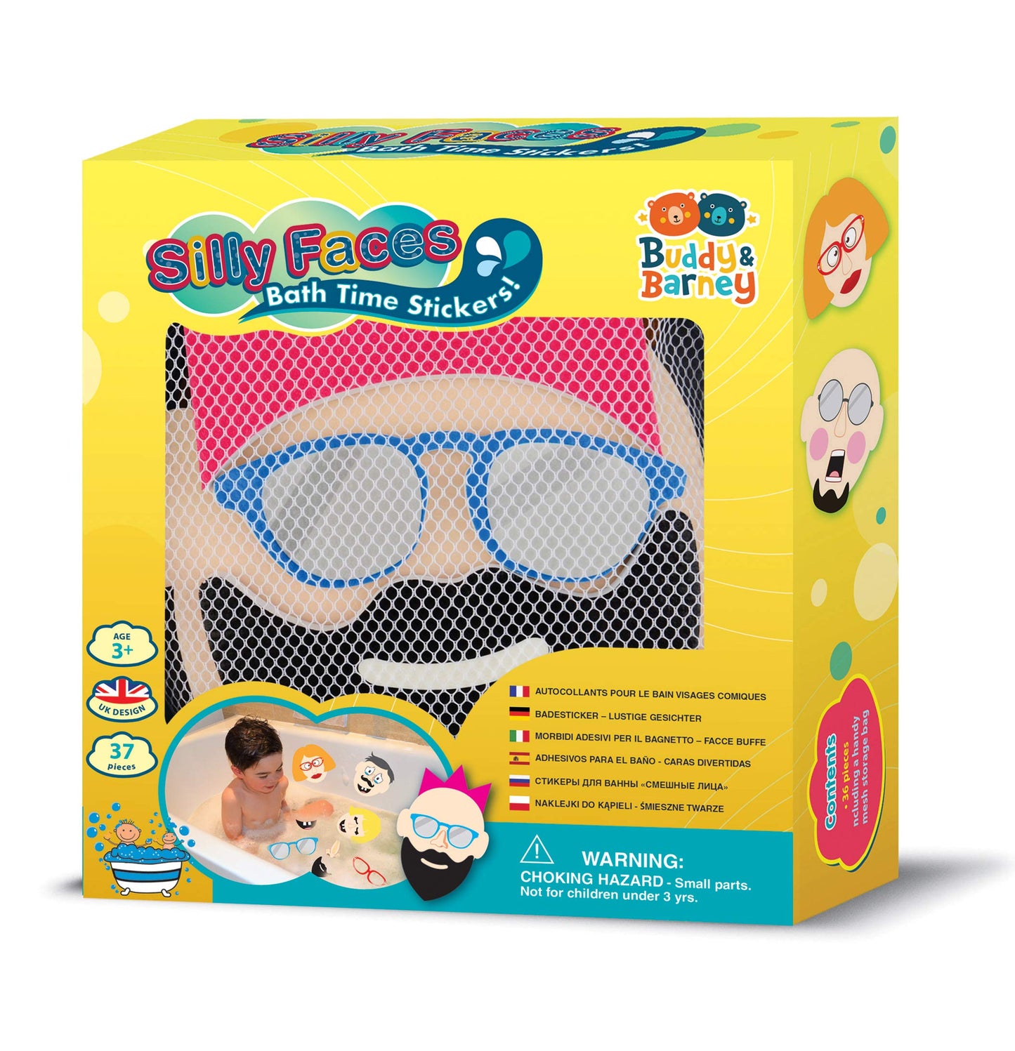 Buddy & Barney Silly Faces Bath Stickers, Hilarious Facial Expressions Foam Stickers Bath Toy for Children 3+, Pack of 37 Reusab