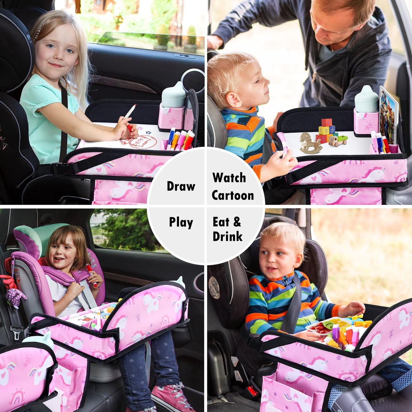 Wenrener Kids Travel Tray, Travel Tray For Kids Car Seat, Toddler Car Seat Lap Tray, Carseat Tray For Kids Travel, Carseat Table