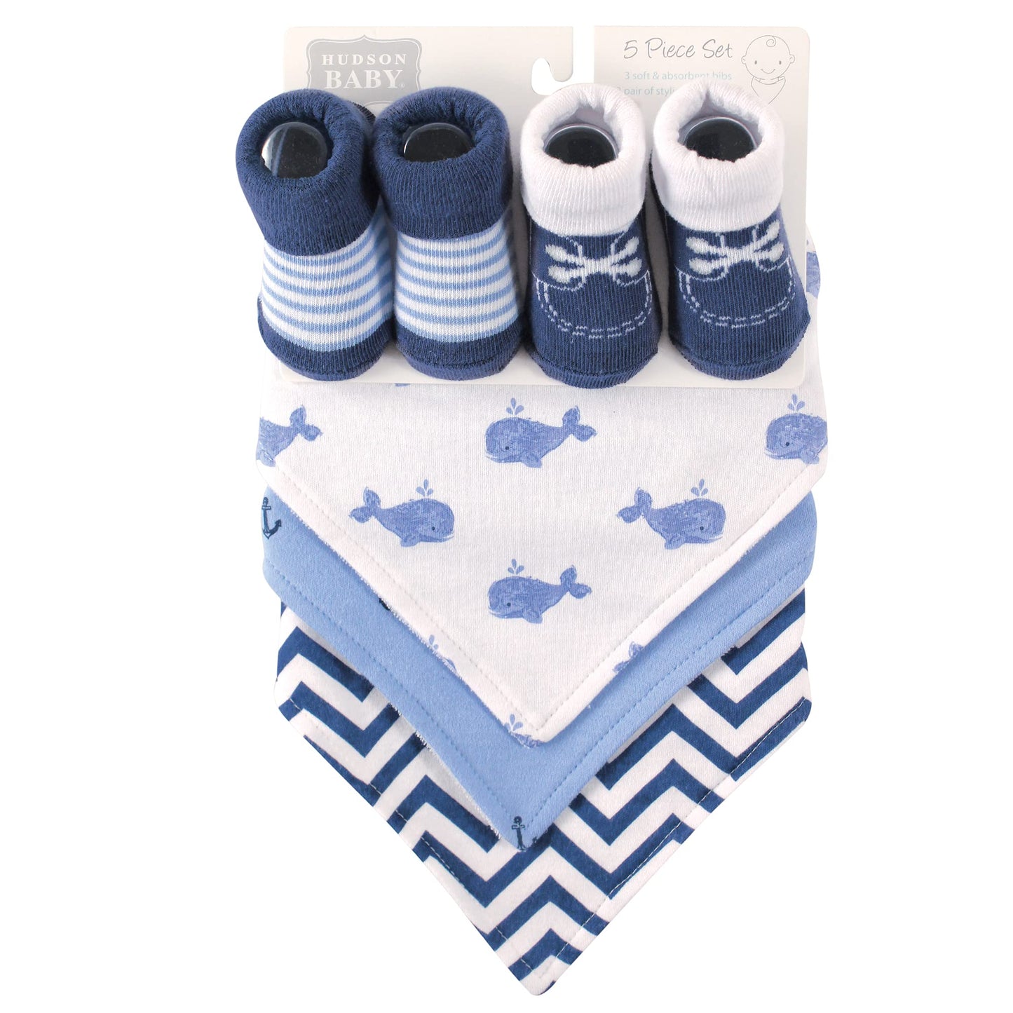 Hudson Baby Unisex Baby Cotton Bib And Sock Set, Whale, One Size