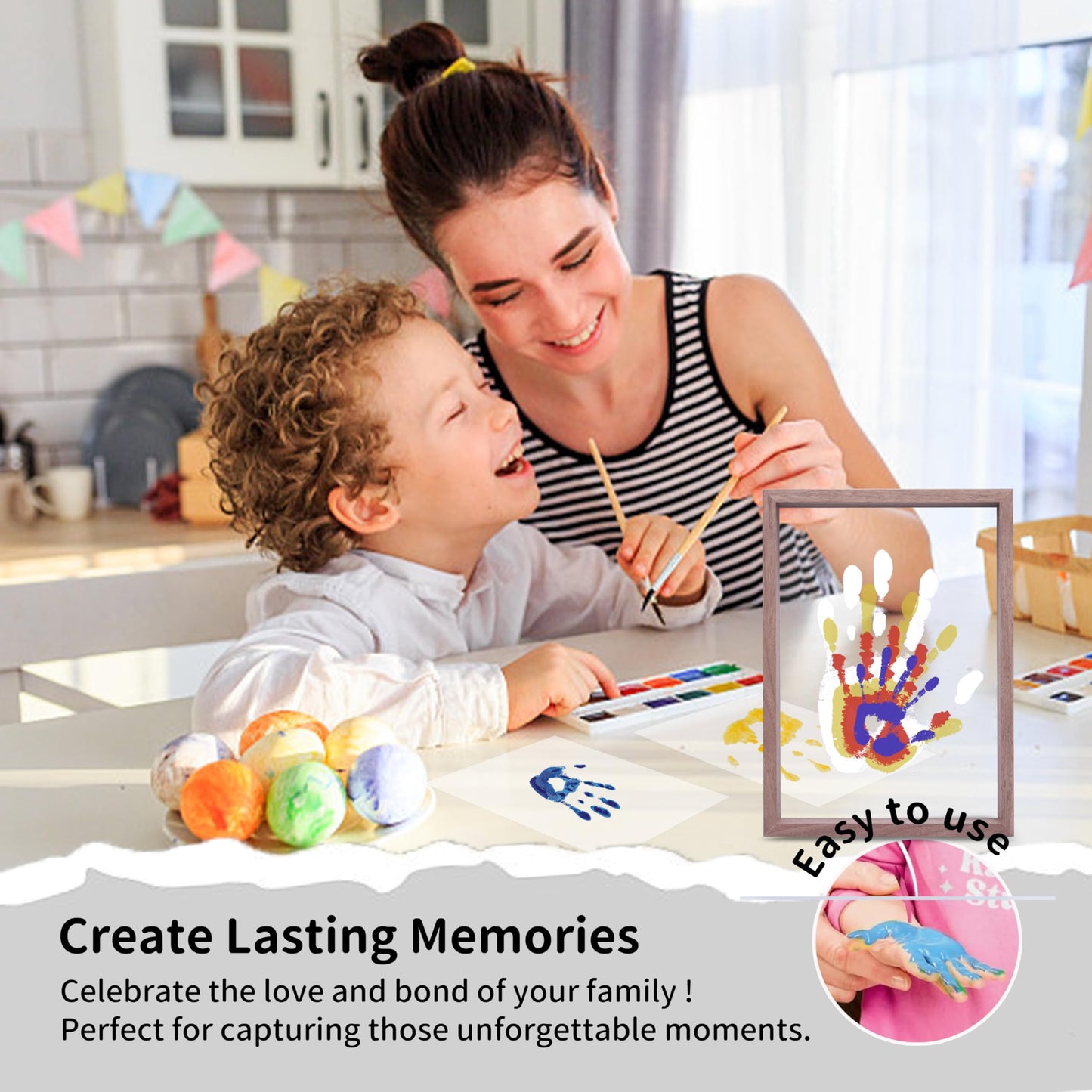 CHERRY CHEERS Family Handprint Kit, DIY Craft Keepsake Wooden Frame, Endless Gift Set, Non-Toxic Paints, Transparent Sheets (Bro