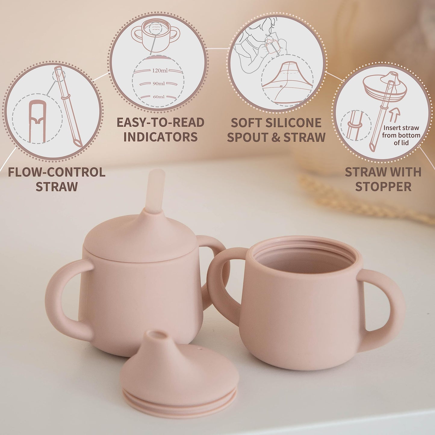 Moonkie Silicone Baby Sippy Cups | 3 Stages Training Cup Straw Cup For Infants Toddlers And Kid | 4 Oz 1Pack
