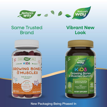 Nature'S Way Kids Growing Bones & Muscles Gummies, Supports Healthy Bones & Muscles*, Calcium, Magnesium, Vitamins D3 & K1, Ages
