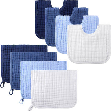 Tatuo 8 Pieces Baby Muslin Bibs & Burp Cloths Set, 20 X 10 Inch (Fresh Color)
