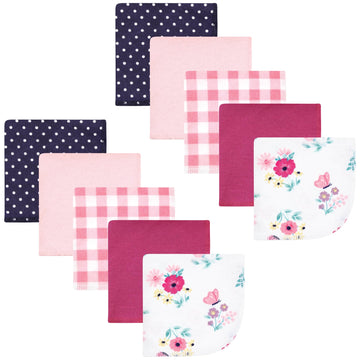 Hudson Baby Unisex Baby Flannel Cotton Washcloths, Butterfly Floral 10 Pack, One Size