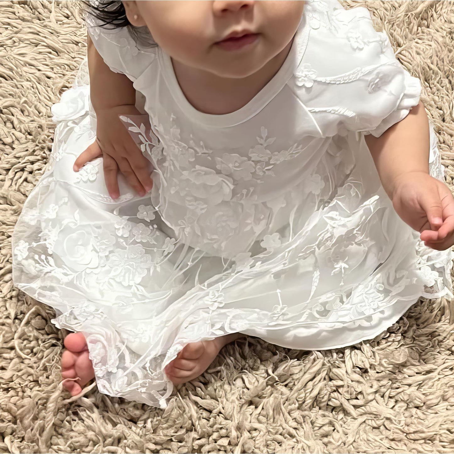 Baby Girls Lace Dress Christening Baptism Gowns Outfit With Bonnet For Party Wedding Off-White