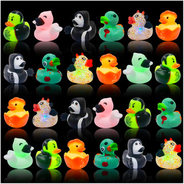 24 Pcs Halloween Rubber Ducks with LED Balloon Lights Mini Round Balls,Jeep Duckies Bath Toys for Kids Halloween Party Favors,Gi