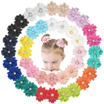 Ded 40Pcs 2.3' Chiffon Flower Hair Bows Clips With Rhinestone Flower Tiny Hair Clips Fine Hair For Girls Infants Toddlers Set O