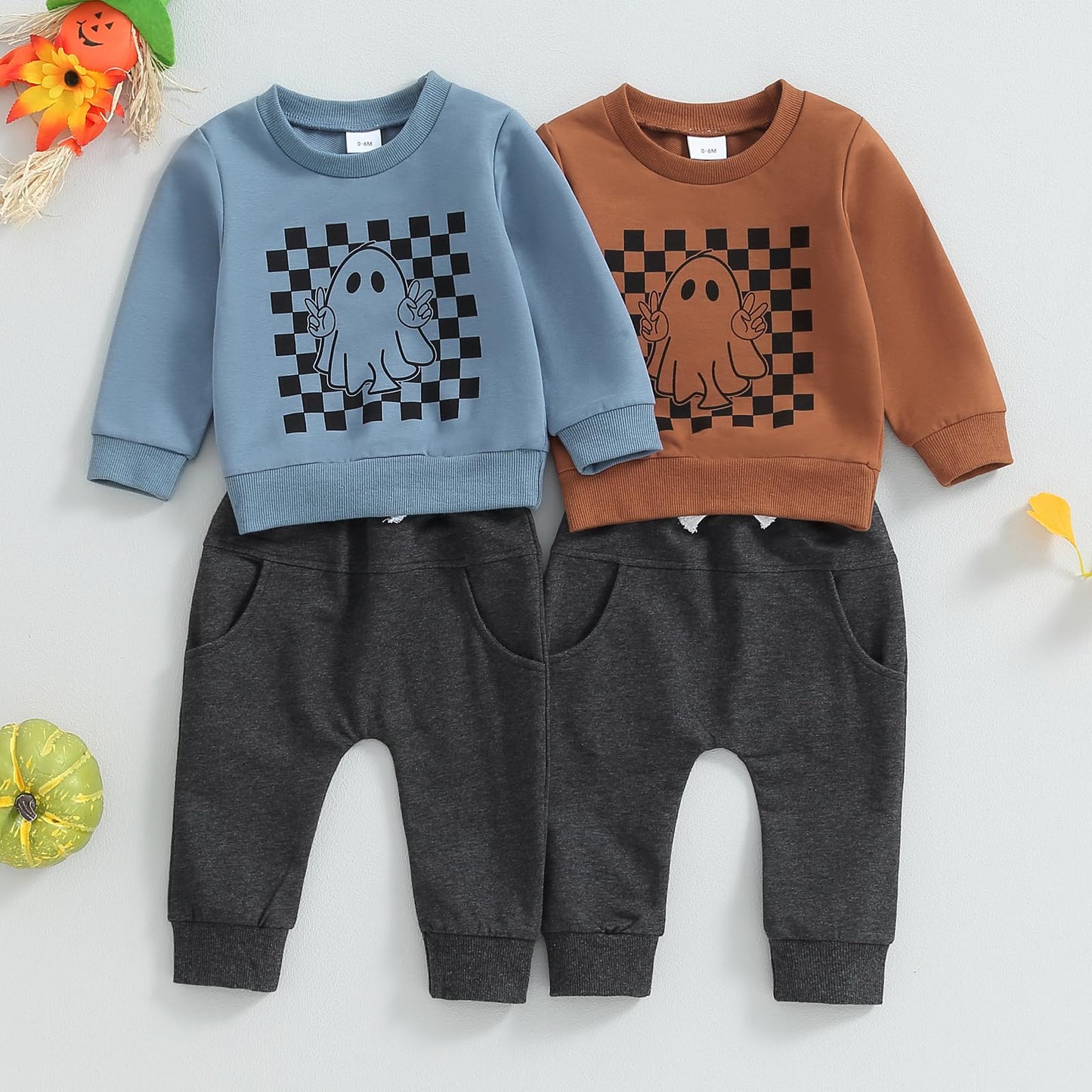 Liomengzi Infant Baby Boy Halloween Pants Outfits Long Sleeve Shirts Pumpkin Sweatshirt Pants Infant Fall Winter Clothes Set (Bl