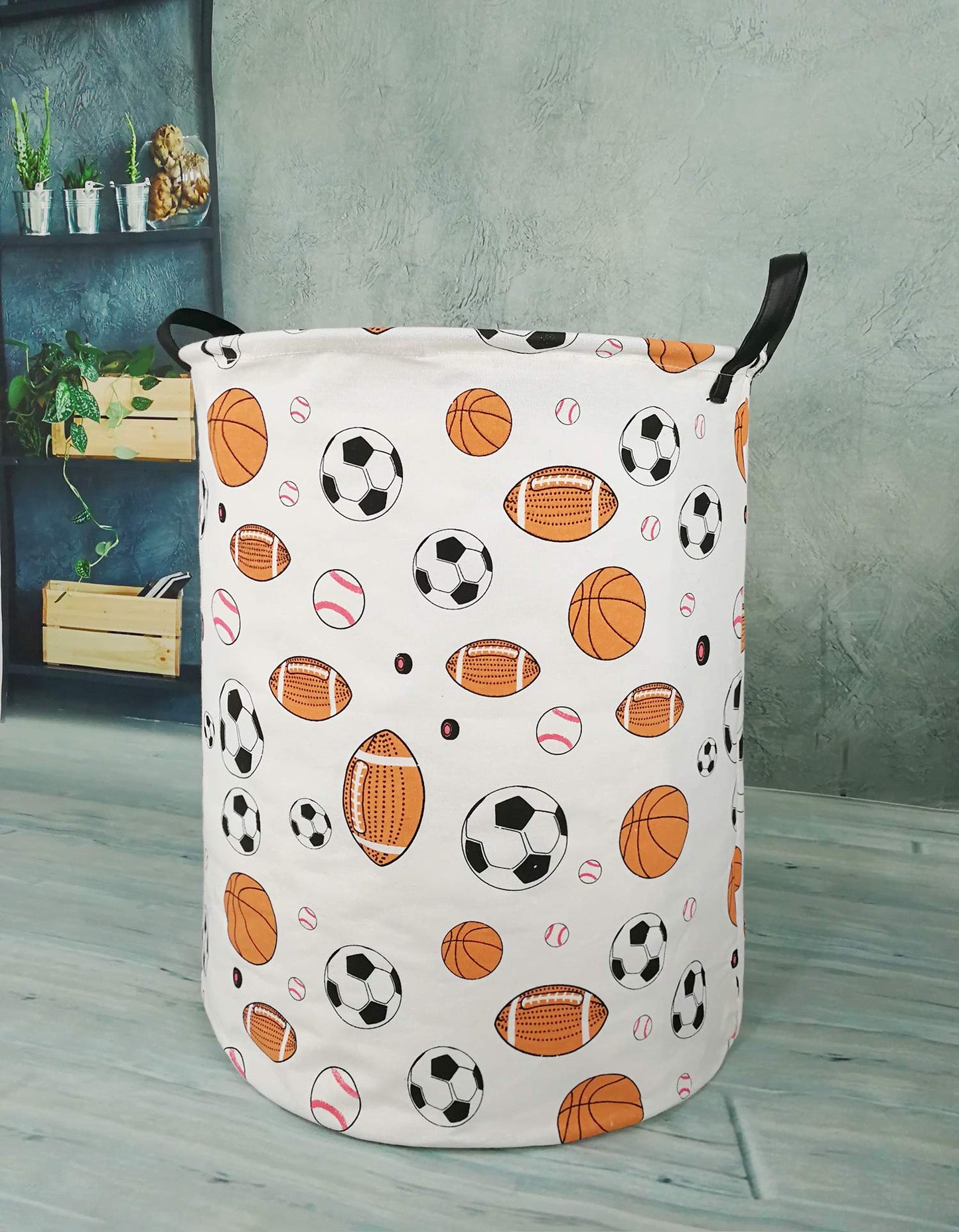 KUNRO Large Sized Round Storage Basket Waterproof Coating Organizer Bin Laundry Hamper for Nursery Clothes Toys (Balls)