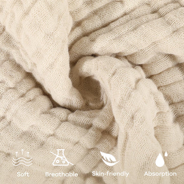 Yoofoss Muslin Baby Washcloths 100% Cotton Face Towels 10 Pack Wash Cloths For Baby 12X12In Soft And Absorbent Baby Wipes (Apric