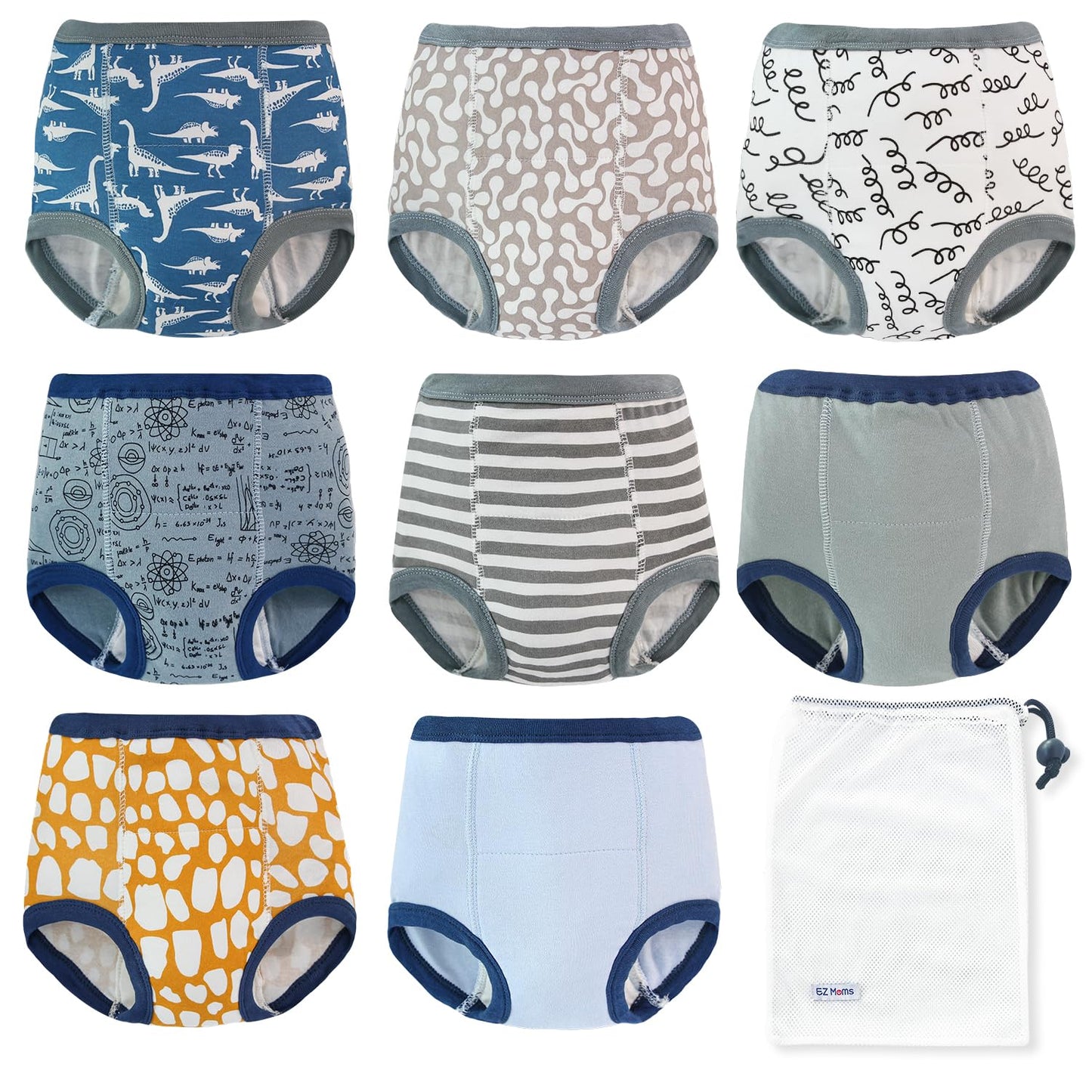 Ez Moms 8 Packs Potty Training Underwear Soft 100% Cotton Absorbent Toddler Training Underwear Boys Kid Confident Underpants For