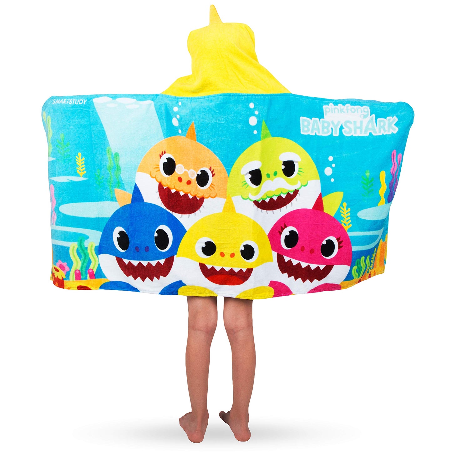 Franco Kids Bath And Beach Soft Cotton Terry Hooded Towel Wrap, 24' X 50', Baby Shark